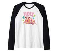Grafica Colorata con Mucca con Testo Sacro e Stelle Maglia con Maniche Raglan