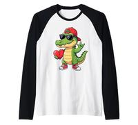 Grafica con Coccodrillo Che Tiene Un Cuore e Fa Il Segno del Maglia con Maniche Raglan