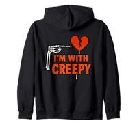 Grafica con scheletro a cuore spezzato divertente I'm With Creepy Felpa con Cappuccio