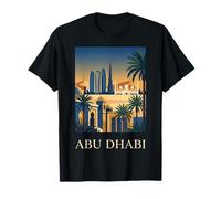 Grafica da Viaggio retrò con Skyline del Deserto di Abu Dhabi Maglietta