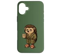 Grafica del caffè mattutino con riccio addormentato Custodia per iPhone 16 Plus