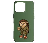 Grafica del caffè mattutino con riccio addormentato Custodia per iPhone 16 Pro