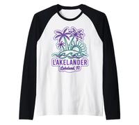 Grafica del Tramonto delle Palme Tropicali della Florida di Lakelander Maglia con Maniche Raglan