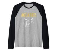 Grafica della Regina del Compleanno di Aquarius Diva Zodiac Maglia con Maniche Raglan