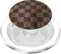 Grafica di sfondo fresco a scacchi con stampa in legno scuro vintage PopSockets PopGrip per MagSafe