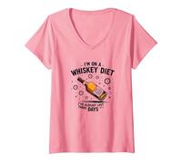 Grafica Divertente con Citazione I'm On A Whiskey Dietet Maglietta con Collo a V, Donna, Rosa, L