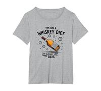 Grafica Divertente con Citazione I'm On A Whiskey Dietet Maglietta, Donna Plus-Size, Grigio Melange, 4X