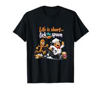 Grafica Divertente con Scritta Life Is Short Lick The Spoon Maglietta