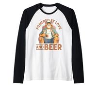 Grafica Divertente di Cat Lover Powered by Love And Beer Maglia con Maniche Raglan