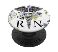 Grafica floreale con farfalle infermiere registrate PopSockets PopGrip Adesivo