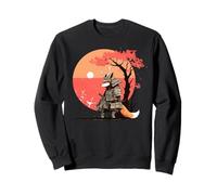 Grafica Fox Warrior Tramonto Giapponese Ukiyo-e Art Felpa