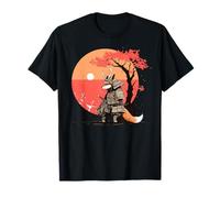 Grafica Fox Warrior Tramonto Giapponese Ukiyo-e Art Maglietta