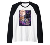 Grafica Galassia Spaziale Luna Piena Tre Gatti Maglia con Maniche Raglan