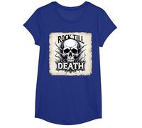 Grafica Heavy Metal Rock Till Death Skull Maglietta, Ragazze, Blu Reale, XS