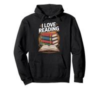 Grafica I Love Reading Stacked Books Felpa con Cappuccio