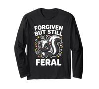 Grafica Kawaii con Scritta Forgiven But Still Feral Sweet Skunk Maglia a Manica