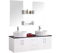 GRAFICA MA.RO SRL Mobile ARREDO Bagno Modello Lion 150 CM ARREDOBAGNO SOSPESO RUBINETTERIA LAVABO Bianco Neve con Piano Nero, Rubinetteria e Due Lavabo Inclusi