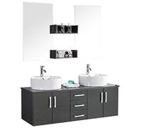grafica ma.ro srl Mobile Bagno ARREDO Bagno 150 CM Butterfly Nero Laccato Doppio LAVABO con RUBINETTI Inclusi
