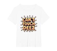 Grafica Meme Divertente di Can't Touch Deez Nuts Maglietta, Donna Plus-Size, Bianco, 1X