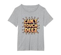 Grafica Meme Divertente di Can't Touch Deez Nuts Maglietta, Donna Plus-Size, Grigio Melange, 1X