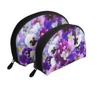 Grafica Pansy Pasqua Fiori primaverili, Borsa per trucco a conchiglia Portamonete da donna Borsa da toilette piccola Borsa per cosmetici 2 pezzi