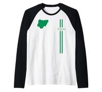 Grafica patriottica di Viaggio con Mappa e Bandiera della Nigeria Maglia con Maniche Raglan