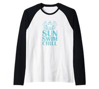 Grafica per Nuotatore da Spiaggia Sun Swim Chill Maglia con Maniche Raglan