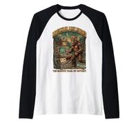 Grafica retrò della Foresta criptica di Bigfoot Mountain Camping Maglia con Maniche Raglan
