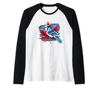 Grafica retrò Vintage con Scritta A Blue Jay On A Maple Leaf Maglia con Maniche Raglan