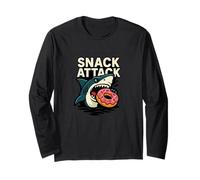 Grafica Umoristica Divertente di Snack Attack Shark Maglia a Manica
