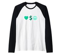 Grafica Verde Acqua Acqua Chiaro, Amore, ricchezza, Pace, Verde Acqua Chiaro Maglia con Maniche Raglan