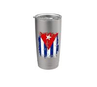 Grafica verticale con bandiera cubana invecchiata in stile retrò grintoso Bicchiere termico in acciaio inox doppia parete