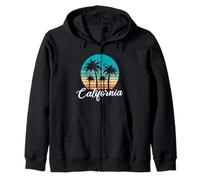 Grafica Vintage in Stile Anni '80 con Palme al Tramonto della California Felpa con Cappuccio