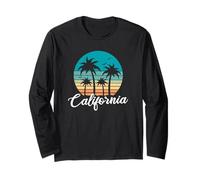 Grafica Vintage in Stile Anni '80 con Palme al Tramonto della California Maglia a Manica