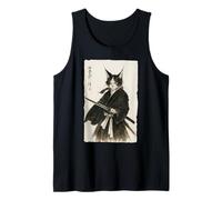 Grafica vintage retrò Ukiyo-e Warrior con gatto samurai Canotta