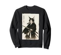 Grafica vintage retrò Ukiyo-e Warrior con gatto samurai Felpa