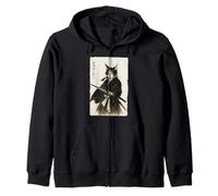 Grafica vintage retrò Ukiyo-e Warrior con gatto samurai Felpa con Cappuccio