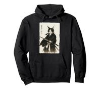 Grafica vintage retrò Ukiyo-e Warrior con gatto samurai Felpa con Cappuccio