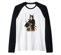 Grafica vintage retrò Ukiyo-e Warrior con gatto samurai Maglia con Maniche Raglan