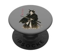 Grafica vintage retrò Ukiyo-e Warrior con gatto samurai PopSockets PopGrip Adesivo