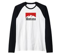 Grafica Washington Mountain Rosso/Bianco retrò Stile Vintage Maglia con Maniche Raglan