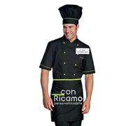 Grafiche Pilia Industria Grafica Giacca Cuoco Mezza Manica Ricamata con Nome Personalizzabile Online Modello Alicante Nera Profili Verde mela (XXL)