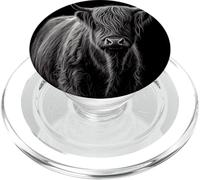 Grafico bianco e nero del disegno semplice della mucca del bestiame dell'altopiano PopSockets PopGrip per MagSafe