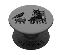 Grafico circolare vintage con incisione di gatto corvo caffè tè amici PopSockets PopGrip Adesivo