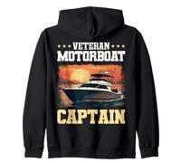 Grafico per Barche a Motore per Il Capitano veterano della Barca a Felpa con Cappuccio