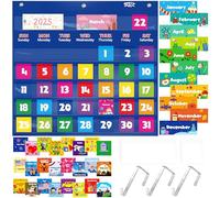 Grafico tascabile calendario, grafico tascabile mensile in classe con 76 carte (68 carte attività illustrate, 8 carte vuote cancellabili a secco) più 3 ganci metallici sopra la porta (50.8cm x 48cm)