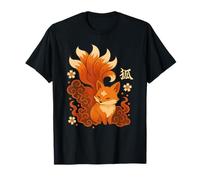 Grafico Volpe Kitsune Giapponese Volpe A Nove Code Maglietta