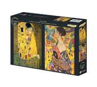 Grafika - Puzzle 2x500 Klimt: Il bacio, Signora con ventaglio - 500 Pezzi