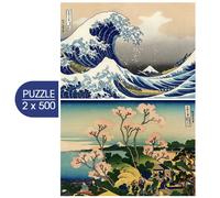 Grafika - Puzzle 2x500 L'arte di Hokusai: La Grande Vague de Kanagawa - Shinagawa sur Le Tokaido - 500 Pezzi