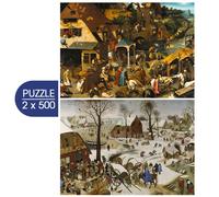 Grafika - Puzzle 2x500 L'arte di Pieter Brueghel: Proverbi fiamminghi - L'enumerazione di Betlemme - 500 Pezzi
